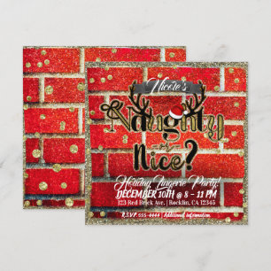 Red Brick & Glitter Holiday Naughty of Nice Party Kaart
