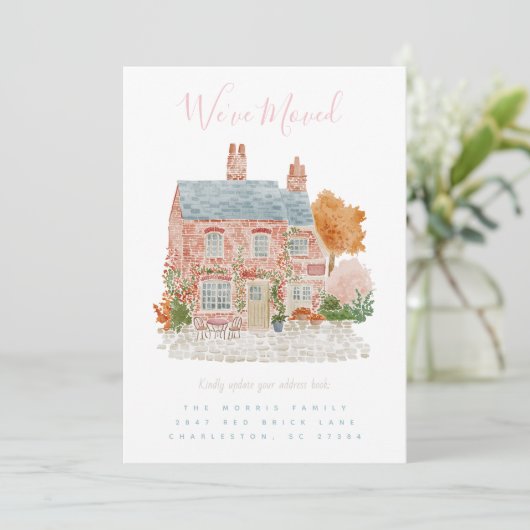 Red Brick Home Moving Announcement  Kaart (Staand voorkant)