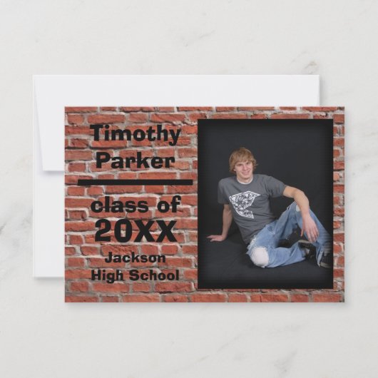 Red Brick met foto's - 3x5 Afstuderen aankondiging (Voorkant)