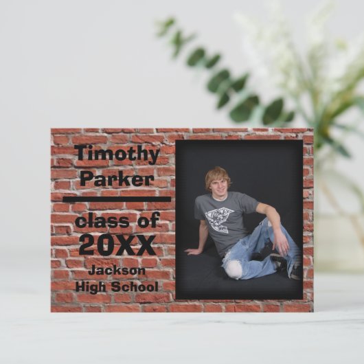 Red Brick met foto's - 3x5 Afstuderen aankondiging (Staand voorkant)