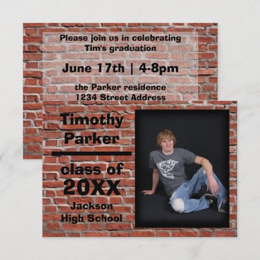 Red Brick met foto's - 3x5 Afstuderen aankondiging (Voorkant / Achterkant)