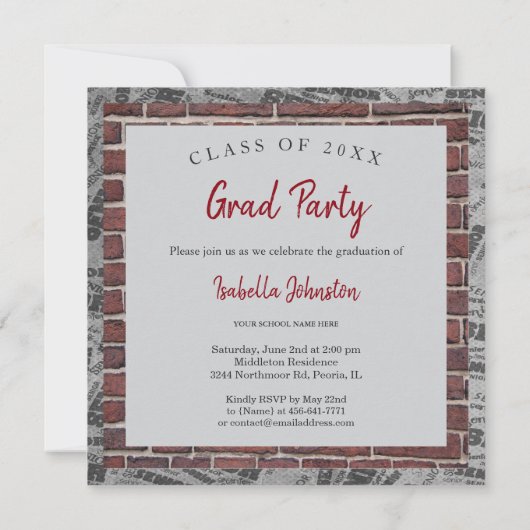 Red Brick Wall Foto - Afstuderen Kaart (Achterkant)