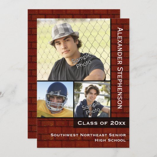 Red Brick Wall Foto Afstuderen Kaart (Voorkant / Achterkant)