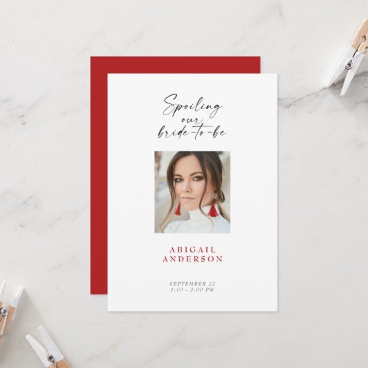 Red Bride Photo Vrijgezellenfeest Kaart (Voorkant / Achterkant in situ)