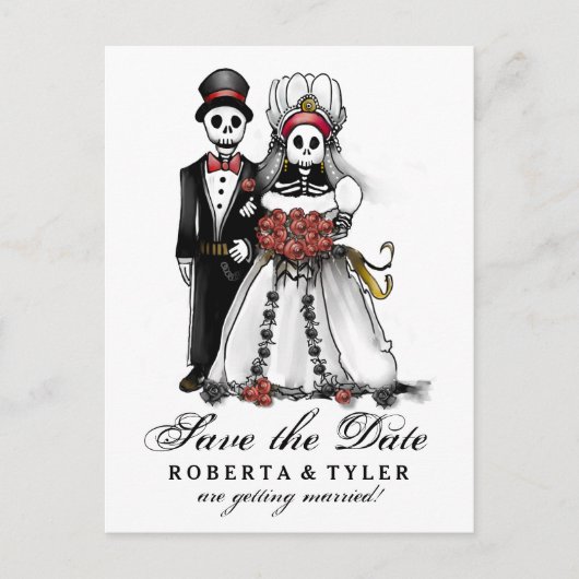 Red Briefkaart Halloween Skeletons Skelet opslaan (Voorkant)