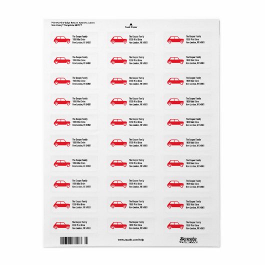 Red British Mini Cooper Custom Adresetiketten Etiket (Full Sheet)
