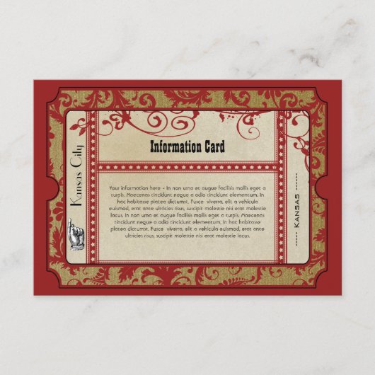 Red Broadway Old Hollywood Ticket Wedding Informatiekaartje (Voorkant)