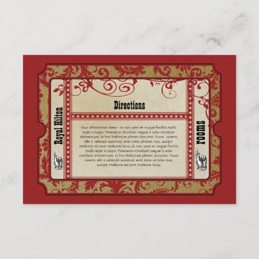  Red Broadway Old Hollywood Ticket Wedding Informatiekaartje (Achterkant)