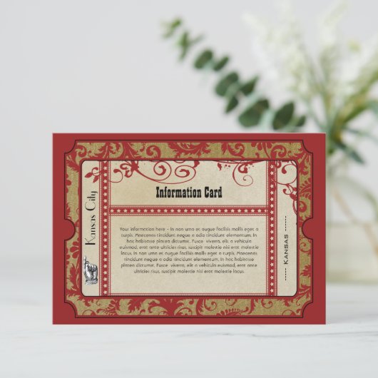  Red Broadway Old Hollywood Ticket Wedding Informatiekaartje (Staand voorkant)