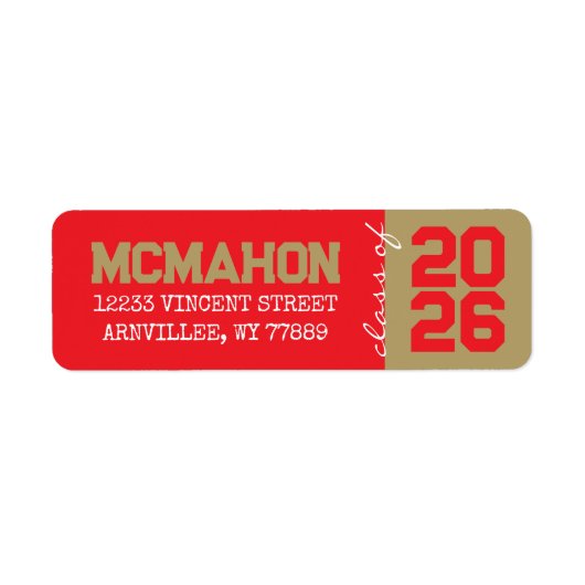 Red & Bronze Afstuderen retour adreslabels Etiket (Voorkant)