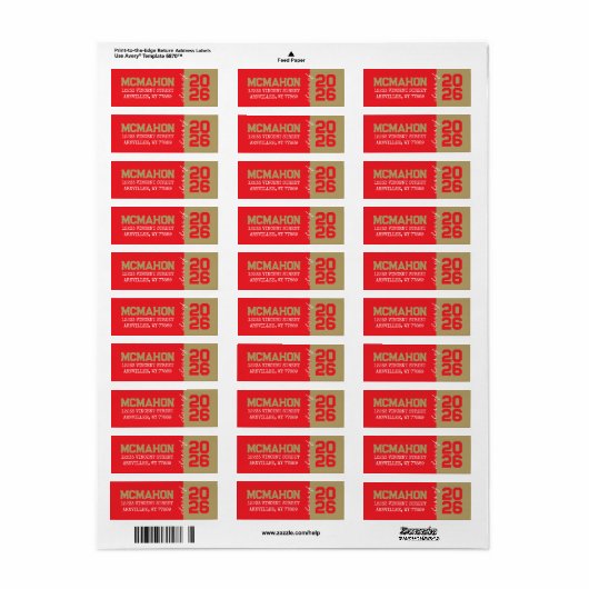 Red & Bronze Afstuderen retour adreslabels Etiket (Full Sheet)