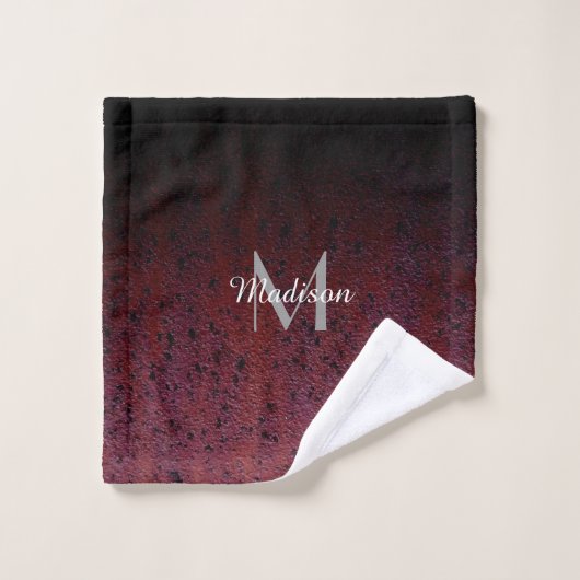 Red Brown Black Ombre Rust Metal Patina Monogram Bad Handdoek (Wasdoekje)