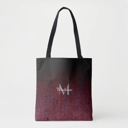 Red Brown Black Ombre Rust Metal Patina Monogram Tote Bag (Voorkant)