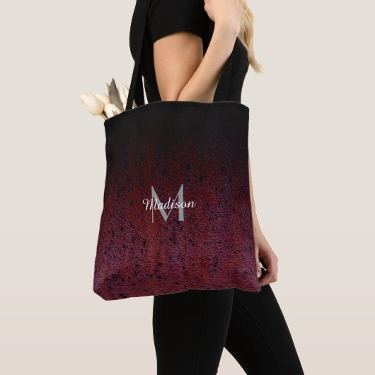 Red Brown Black Ombre Rust Metal Patina Monogram Tote Bag (Dichtbij)