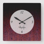 Red Brown Black Ombre Rust Metal Patina Monogram Vierkante Klok (Voorkant)