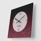 Red Brown Black Ombre Rust Metal Patina Monogram Vierkante Klok (Hoek)