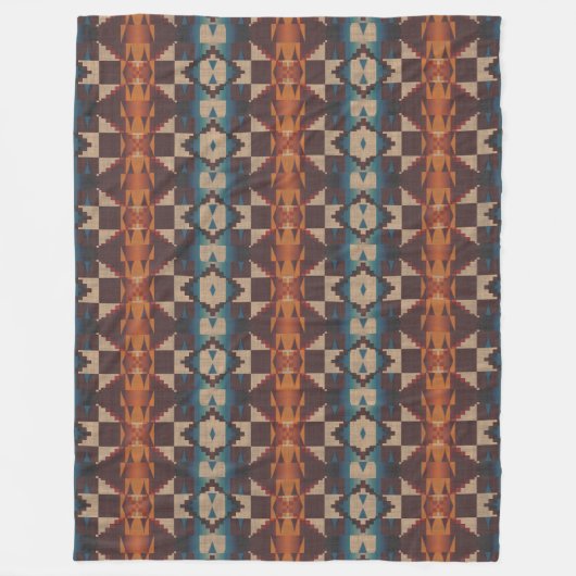 Red Brown Blauwgroen Blue Oranje Tribal Pattern Fleece Deken (Voorkant)