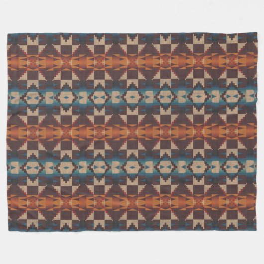 Red Brown Blauwgroen Blue Oranje Tribal Pattern Fleece Deken (Voorkant (Horizontaal))