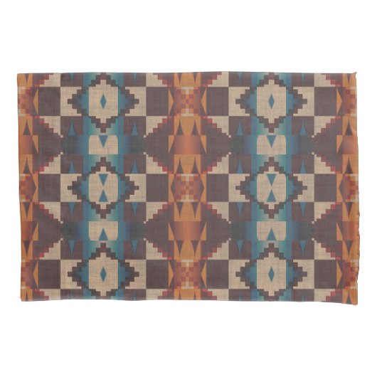 Red Brown Blauwgroen Blue Oranje Tribal Pattern Kussensloop (Voorkant-Links)