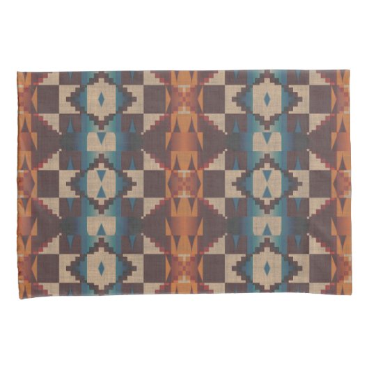 Red Brown Blauwgroen Blue Oranje Tribal Pattern Kussensloop (Voorkant-Rechts)