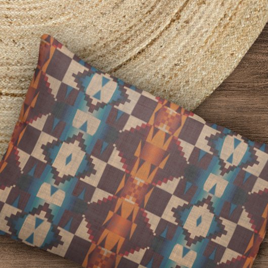 Red Brown Blauwgroen Blue Oranje Tribal Pattern Kussensloop