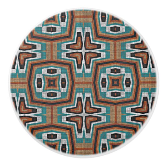 Red Brown Blauwgroen Turquoise Gray Tribal Art Pat Keramische Knop (Voorkant)