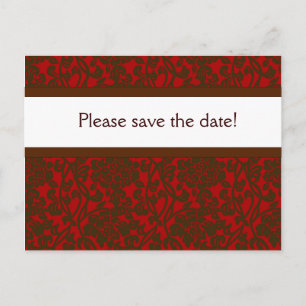 Red & Brown Brocade Save Date Aankondigingskaart