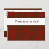 Red & Brown Brocade Save Date Aankondigingskaart (Voorkant / Achterkant)