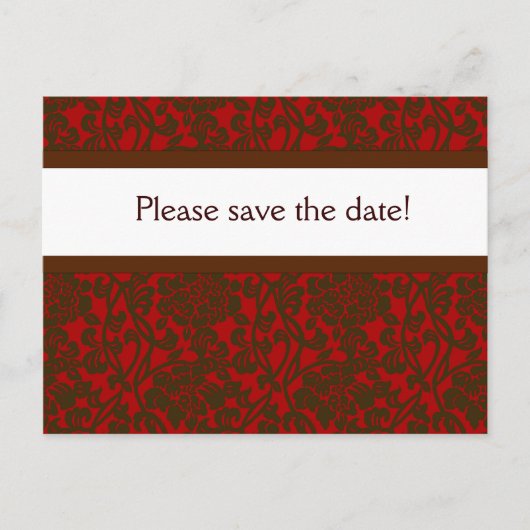 Red & Brown Brocade Save Date Aankondigingskaart (Voorkant)