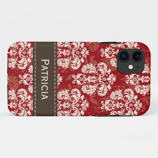 Red Brown Damask Case-Mate iPhone Case (Achterkant (horizontaal))