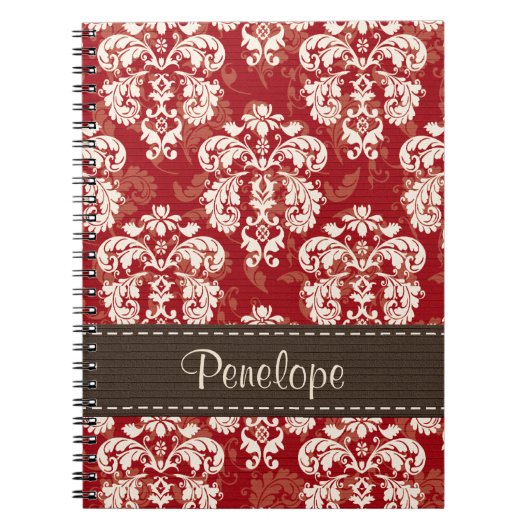 Red Brown Damask Spiral notebook Journal Notitieboek (Voorkant)
