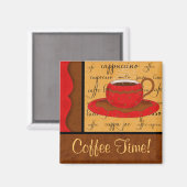 Red Brown Gold Whimsy Coffee Cup Magneet (Voorkant / Achterkant)