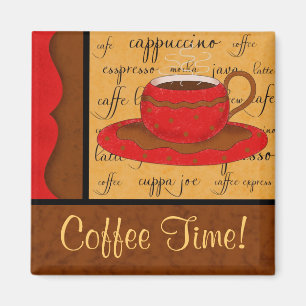 Red Brown Gold Whimsy Coffee Cup Magneet