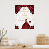 Red Brown Hair Princess Verjaardag Welkom Poster (Keuken)