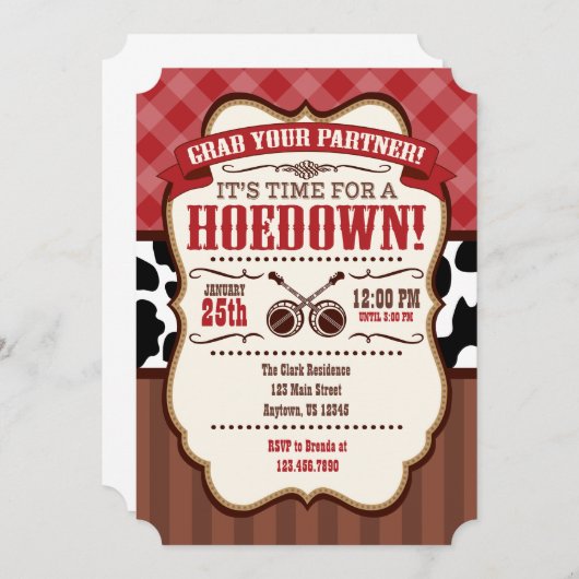 Red Brown Hoedown Party nodiging Kaart (Voorkant / Achterkant)
