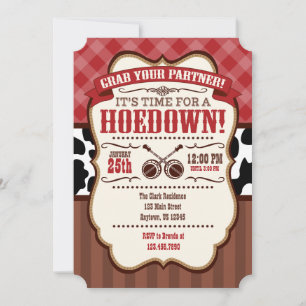 Red Brown Hoedown Party nodiging Kaart