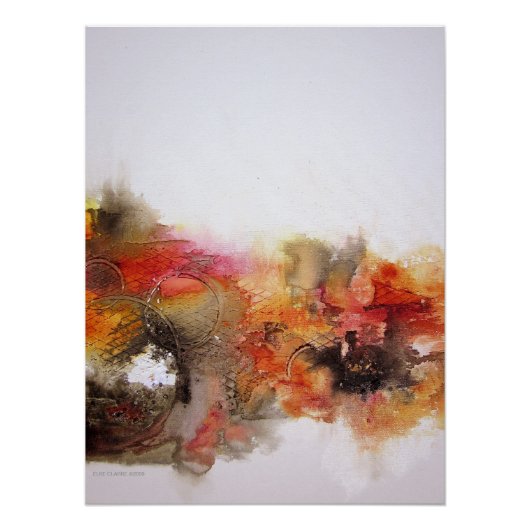 Red Brown Oranje White Modern Abstract Art Canvas Poster (Voorkant)