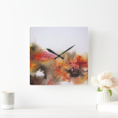 Red Brown Oranje White Modern Abstracte Art Vierkante Klok (Huis)