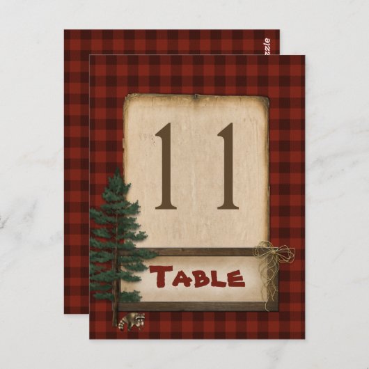 Red Brown Plaid Camping Tafelnummer Post Kaart (Voorkant / Achterkant)
