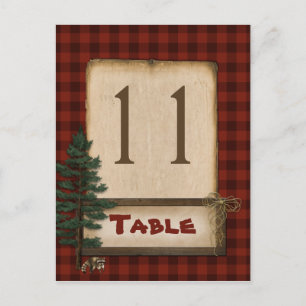 Red Brown Plaid Camping Tafelnummer Post Kaart