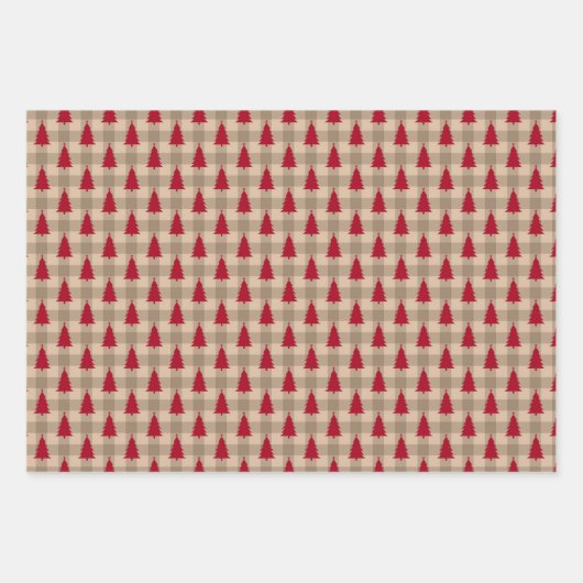 Red Brown Tan Buffalo Pset Rustige Kerstmis Inpakpapier Vel (Voorkant 3)
