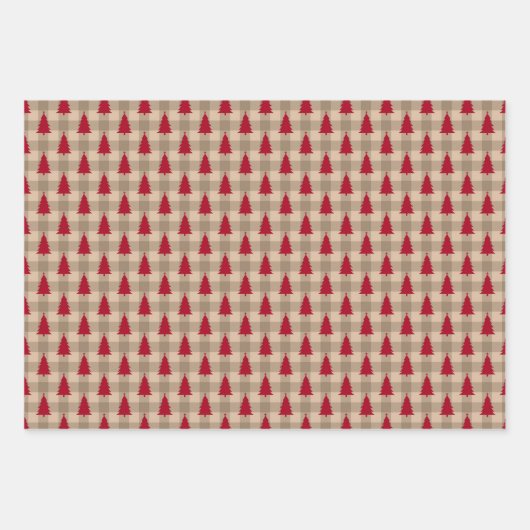 Red Brown Tan Buffalo Pset Rustige Kerstmis Inpakpapier Vel (Voorkant)