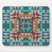 Red Brown Turquoise Blauwgroen Tribal Mosaic Art P Muismat (Voorkant)