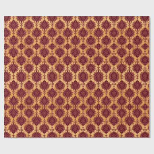 Red Brown Vintage Damask Pattern Cadeaupapier (Vlak)