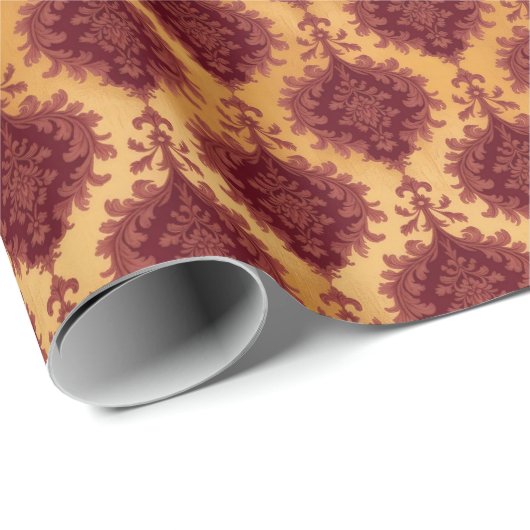 Red Brown Vintage Damask Pattern Cadeaupapier (Rol Hoek)
