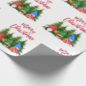 Red Brush Script Kerst Waterverf Gnomes Trees Cadeaupapier (Hoek)