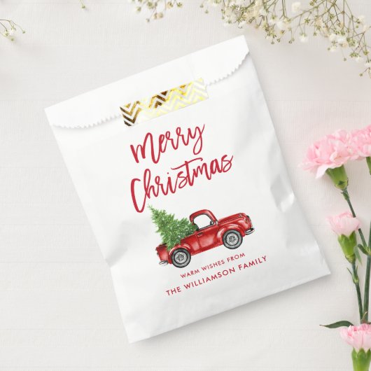 Red Brush Script Kerstmis Truck Bedankzakje (Gezegeld)
