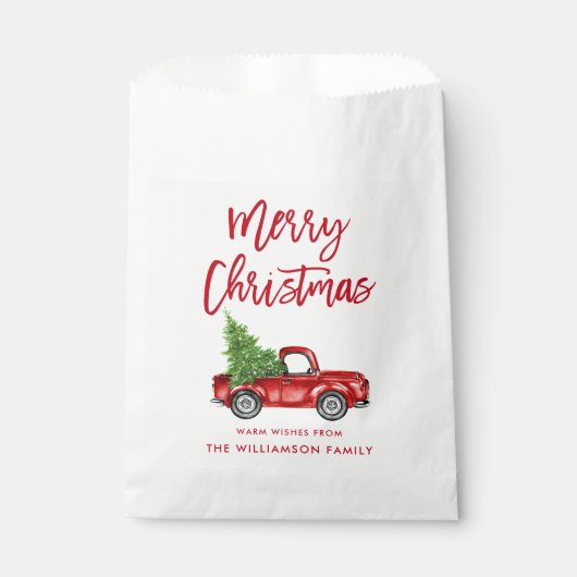 Red Brush Script Kerstmis  Truck Bedankzakje (Voorkant)