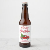 Red Brush Script Kerstmis  Truck Bier Etiket (Voorkant)