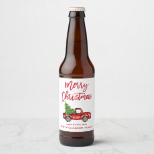 Red Brush Script Kerstmis  Truck Bier Etiket